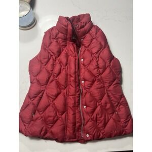 Eddie Bauer EB650 Puffer Vest Womens Small Red Full Zip Pockets Goose Preppy